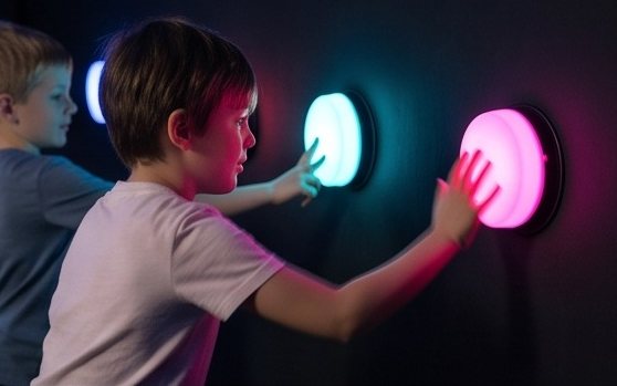 Kinder schlagen auf leuchtende Reaktionspods